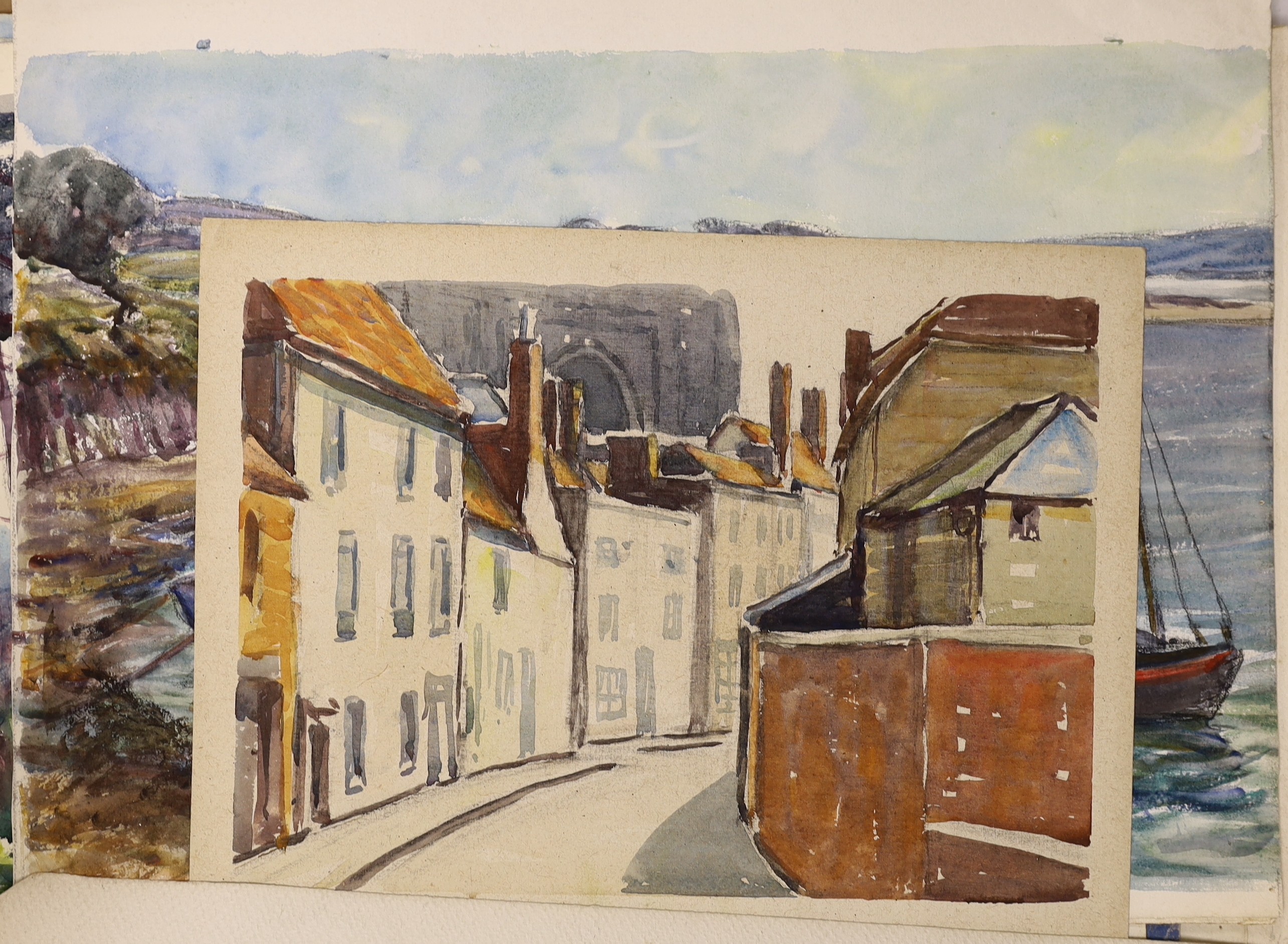 Ethel L. Rawlins (1880-1940), folio of assorted watercolours, Landscapes and figure studies, largest 39 x 56cm